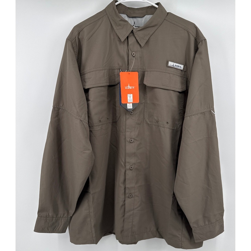Habit Mens Coastal Villa LS River Shirt Morel Brown UPF Ripstop TS10614 NEW L